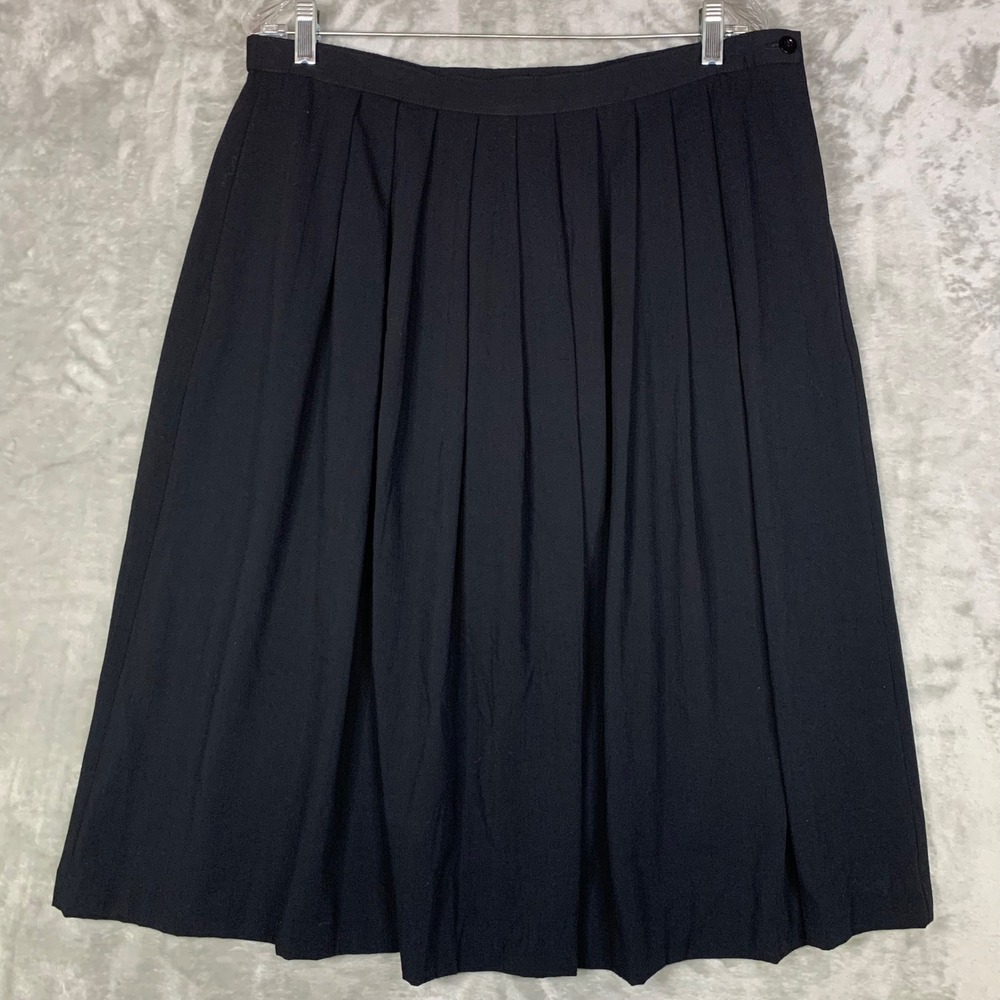 VTG 80s Alfred Dunner Pleated Midi Skirt Black Pockets Size 18 (Modern M/L) USA